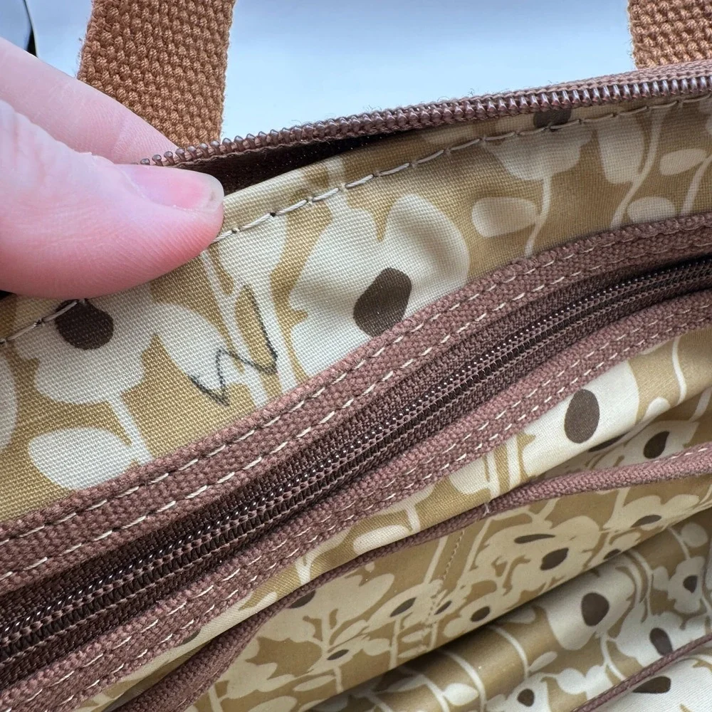 Vintage Fossil Top Handle Bag Yellow Brown Patchwork Print‎ Floral Canvas Boho